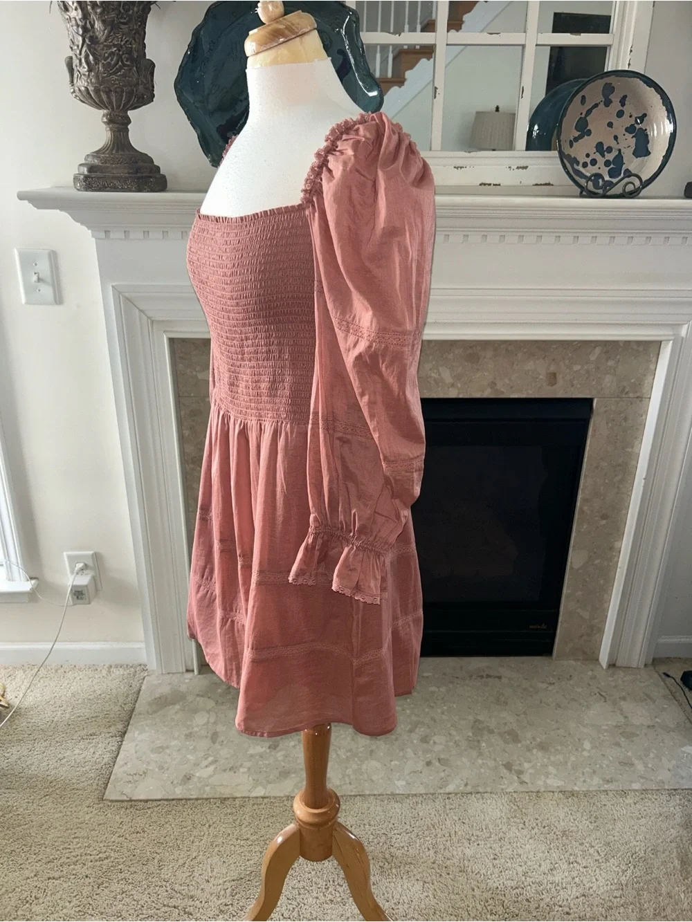Reformation Dunes Smocked Square-Neck Puff Sleeve Mini Dress - Picture 6 of 9